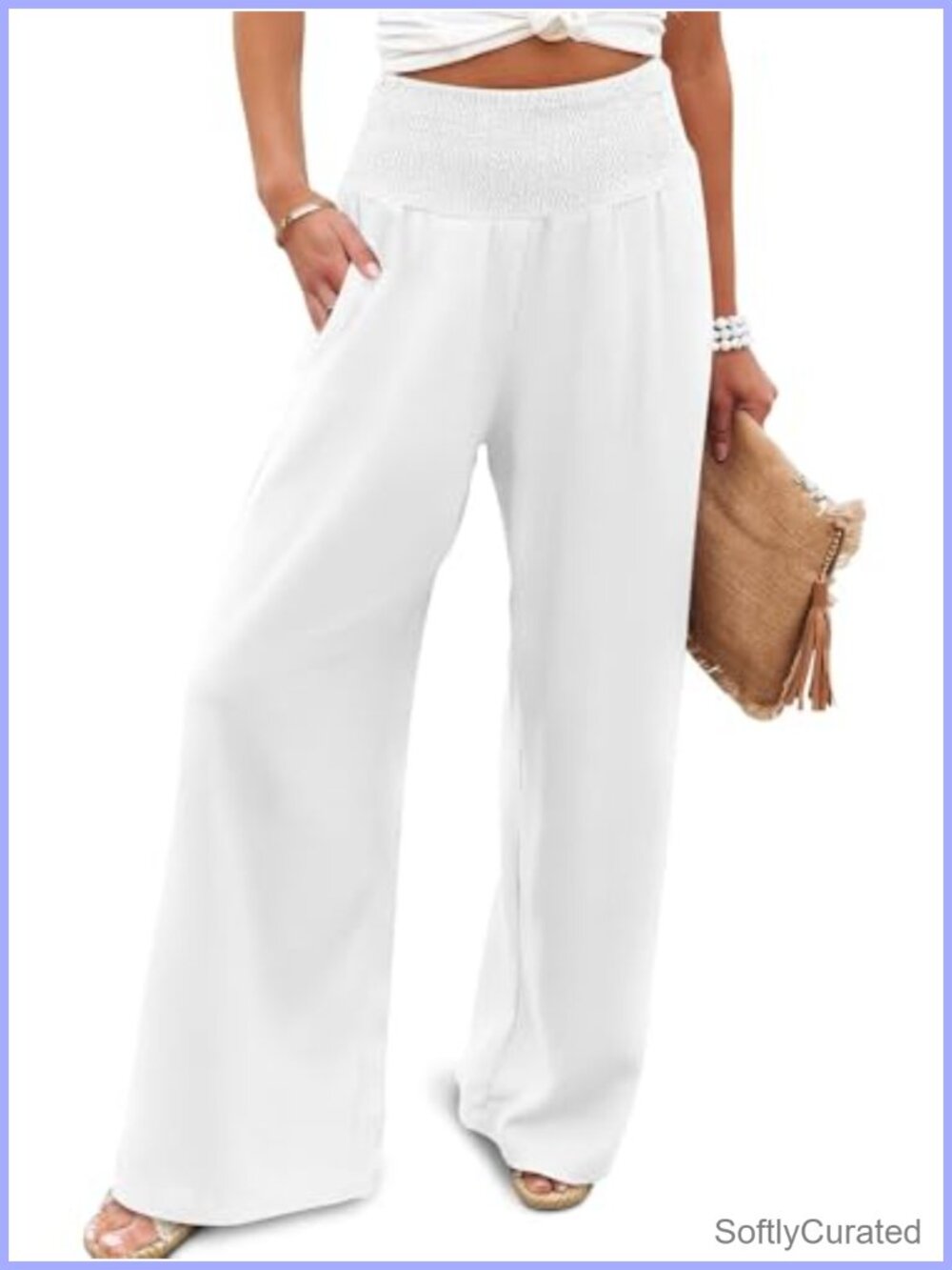 Wide Leg Palazzo Pants High Waisted Elastic Smocked Casual Trousers